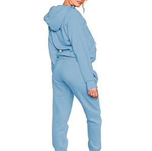 Conjunto Deportivo con Capucha para Mujer, Sudadera de Manga Larga de Color Sólido con Pantalones con Cordón, Bolsillos Laterales y Cierre de Cremallera - Product Image 2