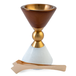 Quemador de incienso de madera de mango de lujo, moderno, bicolor, con acabado Dico, con tapa de malla y pinzas doradas, venta al por mayor - Product Image 1