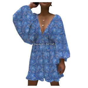 Vestido de Verano 2026, Moderno, Estampado, Sexy, con Cuello en V Profundo, Estilo Linterna, Informal, Irregular, para Mujer - Product Image 4