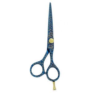 Tijeras Profesionales para Cortar Cabello Azules con Tornillo de Ajuste Dorado, Hoja Afilada de Acero Inoxidable Premium, Tijeras de Barbero - Product Image 5