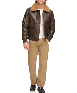 Blouson aviateur en cuir véritable marron pour homme avec col en peau de mouton, blouson de pilote vintage en peau d'agneau de qualité supérieure - Product Image 2