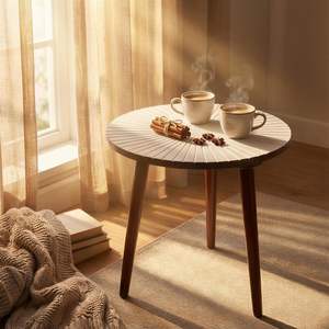 Wooden Round Coffee <b>Table</b>, Easy-to-Assemble Home Decor Bedside <b>Table</b>, Nightstand Coffee End <b>Table</b> for Living Room - Product Image 3