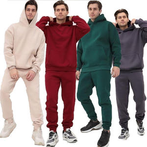 Ensemble de survêtement en molleton uni beige surdimensionné pour homme, comprenant un sweat à capuche et un pantalon de jogging à revers, tenue de sport - Product Image 6