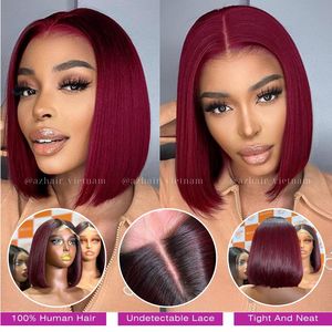 วิกผมบ๊อบแบบตรงมีโครงสีเบอร์กันดีวิกผมแท้แบบ100% สไตล์เวียดนามแบบมีลูกไม้ด้านหน้า - Product Image 4