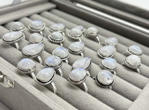 Natural Rainbow Moonstone <b>Ring</b> 925 Sterling Silver Plated Handmade Mixed Assorted Design <b>Ring</b> Bulk Lot - Product Image 4