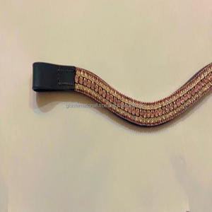 Bandeau de sourcils de cheval en cuir de forme incurvée avec 5 rangées rose et cristal clair mega bling - Product Image 5