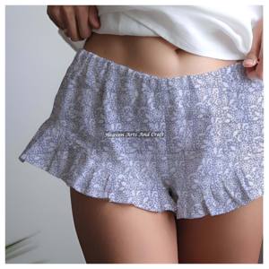 Shorts à volants imprimés blocs pour l'été, style baby doll, pour filles et femmes, idéal pour la plage, la détente ou comme vêtement de nuit - Product Image 1