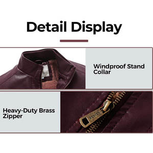 Blouson Bomber en Cuir PU Bordeaux pour Homme, Style Moto Biker, Col Montant, Fermeture Éclair, Coupe Classique, Idéal pour l'Automne - Product Image 3