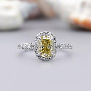 1.47 TCW jaune coussin coupe Moissanite bague de fiançailles tige fendue Halo pavé réglage argent 18K or massif fêtes spécial - Product Image 6
