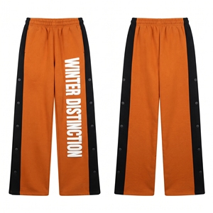 Side Button Wide Leg Sweatpants Side Stripes <b>Elastic</b> <b>Waist</b> Side Button <b>Trouser</b> Loose Fit Puff Printed Sweat Pants Women <b>Men</b> - Product Image 2