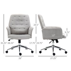 Sedia da Ufficio Moderna in Tessuto di Lino Grigio Chiaro Trapuntato, Altezza Regolabile, Schienale Medio, Base in Nylon Certificata BIFMA - Product Image 3