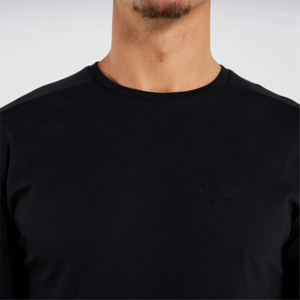 T-shirt en coton noir pour homme, coupe classique, col rond, manches courtes, décontracté, jersey uni, respirant, design tricoté, col rond, manches courtes - Product Image 5