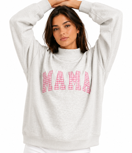 Sudadera extragrande de cuello alto para mujer, estilo varsity, con diseño de patchwork de cuadros gingham personalizado - Product Image 5