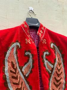 Premium Red <b>Velvet</b> Floral Embroidered Suzani <b>Jacket</b> Full Sleeve Stand Collar Handmade Boho <b>Women</b> Winter Outerwear - Product Image 4