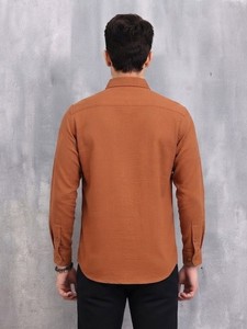 Camisa Casual de Algodón Sólido Color Naranja Quemado para Hombre, Manga Larga, Cuello Camisero, Estilo Casual Elegante, Tejido de Algodón Transpirable, Ropa de Verano - Product Image 3