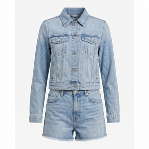 Women's Summer <b>Denim</b> Co-Ord Set Matching <b>Denim</b> <b>Jacket</b> & Shorts OEM ODM Wholesale Factory Custom Wash Low MOQ - Product Image 3