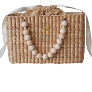 Sac fourre-tout en paille avec poignée en perles : Sac à main artisanal en jacinthe d'eau - Product Image 3