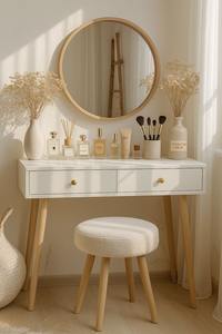 Meuble de chambre à coucher pour fille, taille petite, longueur 80 cm, populaire, avec table de maquillage, chaise de beauté assortie et miroir - Product Image 3