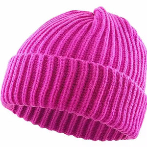 Pink Solid Ribbed <b>Beanie</b> Hat Unisex Adult Winter Warm Casual Style 100% Polyester Hand Knitted Breathable <b>Waterproof</b> Flock Print - Product Image 4
