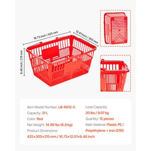 Set di 12 Cestini Impilabili in Plastica PE da 21L con Manici in Metallo, Struttura a Rete Densa e Personalizzabile, Capacità 20 Libbre - Product Image 5
