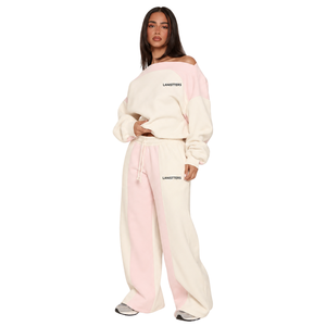 Ensemble de survêtement décontracté deux pièces pour femme, sweat-shirt à épaules dénudées et pantalon en molleton, coupe ample, taille élastique, jambe large, tenue de sport - Product Image 1