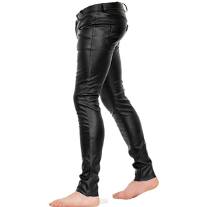 Pantalones de Cuero PU Negros para Hombre, Cintura Alta, Corte Recto, Estilo Motero, con Bolsillos Laterales, Cierre de Botones, para Otoño - Product Image 2