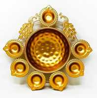 Bol Urli rond en aluminium de 8 pouces, style Art déco, pour nature morte, fleurs, bougies flottantes, décoration de table pour la maison, le bureau, Diwali
