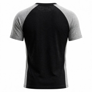 T-shirt pour homme noir et gris à manches raglan, coupe ample, col rond, tricoté, couleur unie, design à bordure contrastée, écologique, 100% coton - Product Image 2