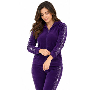 <b>Women's</b> <b>Purple</b> Hooded <b>Tracksuit</b> Set Full Sleeve Glitter Print Casual Loose Fit With Side Pockets Autumn Wear - Product Image 5