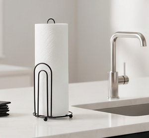 Porte-serviettes en papier de qualité supérieure avec revêtement en poudre argentée et base ronde, idéal pour une utilisation sur le comptoir de cuisine moderne et sur table. - Product Image 5