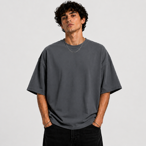 men solid color plain <b>oversized</b> t <b>shirt</b> bright <b>red</b> heavy cotton streetwear drop shoulder loose boxy cut crewneck tee bulk direct - Product Image 5