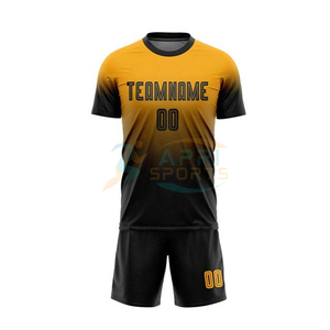 Ensemble Maillot et Short de Football Personnalisé – Dégradé Jaune et Noir Sublimé – Unisexe Adulte – Anti-Transpiration – Manches Courtes – Tenue Athlétique - Product Image 2
