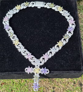 Collier en argent 925 plaqué or avec pendentif croix, moissanite taille cœur, pendentif fleur, chaîne à maillons, bijoux de luxe personnalisés pour cadeau ou fête - Product Image 2