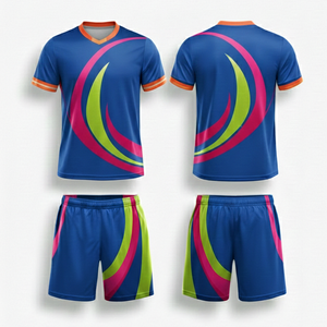 Uniforme de Fútbol Azul, Jersey de Baloncesto Transpirable con Conjunto de Pantalones Cortos, Camiseta de Manga Corta de Calidad con Pantalones Cortos al Por Mayor - Product Image 1