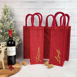 Bolsa de yute natural ecológica para botellas de vino, portabotellas de yute sostenible para una sola botella, embalaje de regalo reutilizable, bolsa para vino para tienda. - Product Image 2