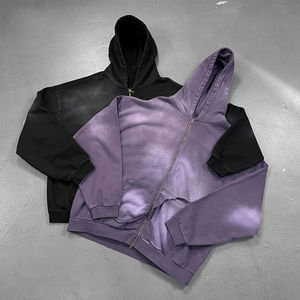 Sweat-shirt à capuche vintage pour homme, lavé, entièrement zippé, coupe oversize, streetwear décontracté, mélange de coton confortable, plusieurs couleurs, OEM - Product Image 4