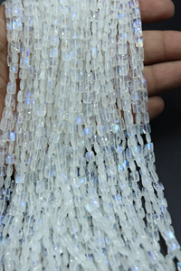 Excellente forme carrée à facettes 4*7 MM feu naturel blanc arc-en-ciel perles de pierre de lune perles de pierre - Product Image 5