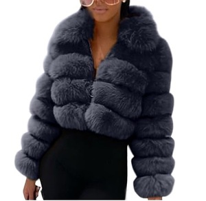 Veste courte matelassée en fausse fourrure jaune pour femme, pull chaud d'hiver avec bordure en fourrure, manches longues, veste courte épaisse - Product Image 3