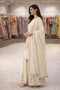 Elegant Designer Heavy Chinon Silk <b>Kurta</b> Palazzo & Dupatta Set Latest Ethnic Outfit for <b>Women</b> Wedding Festive Wear Suit Set - Product Image 3