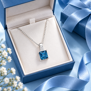 Collier pendentif solitaire goutte d'eau en argent sterling 925 avec topaze bleue, bijoux de fiançailles, de mariage et de fête avec chaîne à maillons - Product Image 5