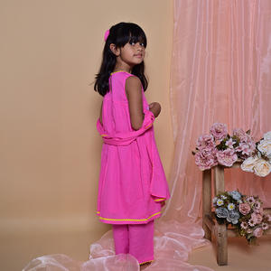 Arthlife Export Quality Girls Cotton <b>Kurti</b> with Solid Pink Color Traditional Embroidery Skin-Friendly and Breathable Fabric - Product Image 5