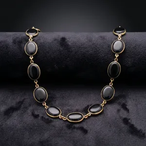 Natural Black Onyx Brass Bezel <b>Necklace</b> with Brass Chain | Handmade Gemstone Pendant Jewelry Wholesale - Product Image 2