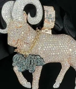 Colgante de plata 925 con diseño de cara de cabra para hombre, estilo Hip Hop, chapado en oro, con incrustaciones de circonitas, estilo Bling para raperos - Product Image 4