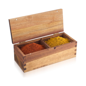 Boîte de rangement en bois d'acacia de haute qualité, 2 compartiments, organisateur de sel pour comptoir de cuisine, en provenance du Vietnam - Product Image 2