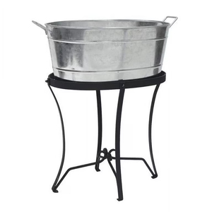 Modern Galvanized Metal Beverage Cooler Tub With Iron <b>Stand</b> And Tray Large Capacity Stainless Steel Wine & Beer Chiller For Sale - Product Image 3