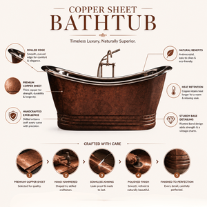 Bañera de Cobre Vintage Hecha a Mano con Textura Antigua Oscura, Bañera de Lujo Independiente para Hoteles, Villas y Hogares Elegantes - Product Image 2