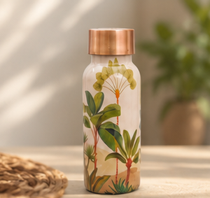 Bouteille d'eau en cuivre pur de qualité supérieure avec imprimé floral artistique – Vaisselle réutilisable et écologique - Product Image 4