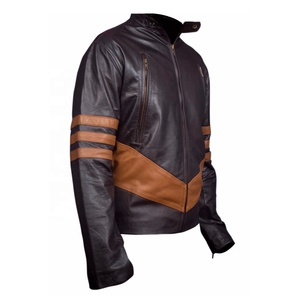 Veste de moto en cuir véritable pour homme 5KINGZ SPORTS, coupe slim, coupe-vent, col montant, fermeture éclair, coloris noir et marron - Product Image 4