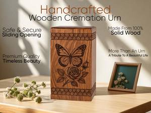 Urna de cremación de madera con diseño de mariposa y rosa, recuerdo conmemorativo hecho a mano para cenizas humanas, tamaño mediano 9x5.5, caja para urna. - Product Image 3