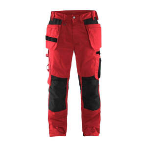 Pantalon de travail rouge pour homme, genoux renforcés noirs, plusieurs poches, respirant, certifié CE, résistant à l'abrasion, polyester, uniforme - Product Image 4